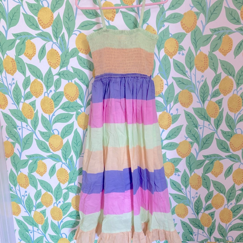 Marlo Kids‎ Maxi Dress Size 6 Easter Spring Stripes Pastel Summer 100% Cotton
